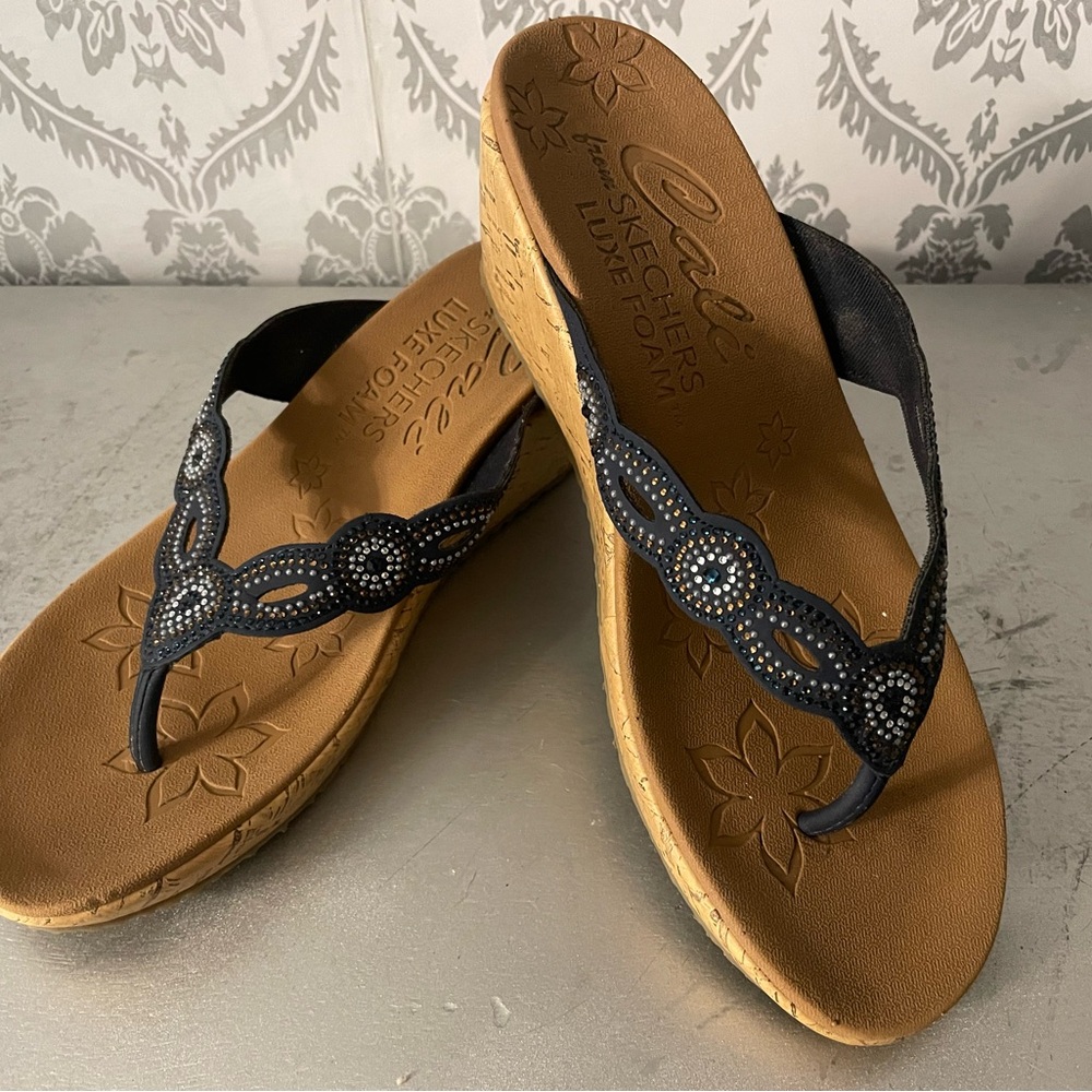 Skechers Blue Tan Wedges with Stylish Comfort